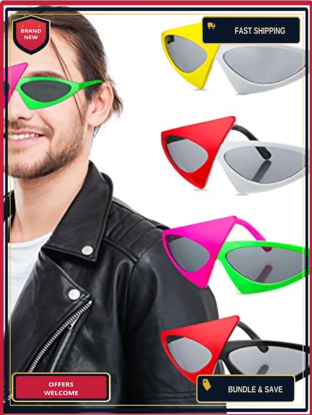 80s Asymmetric Sunglasses Novelty Party Costume Eyewear 4 Pairs